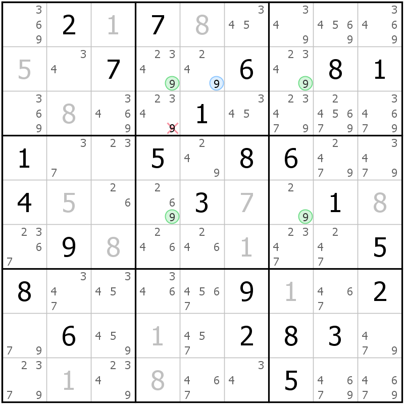 Position des candidats pour la solution de la grille page 38 du magazine de sudoku grandmaitre n° 17