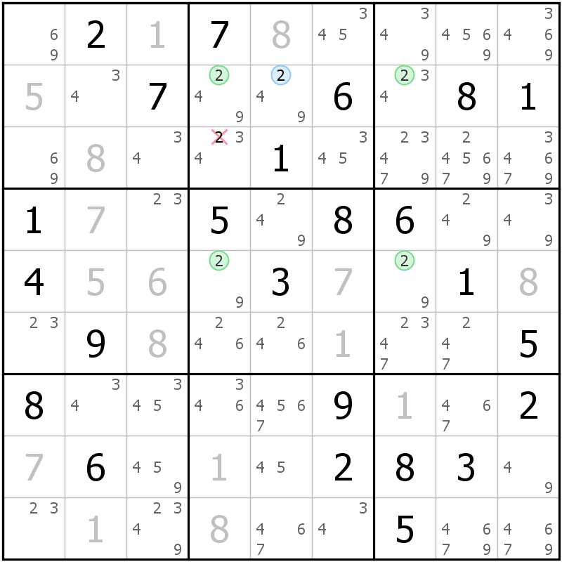 Position des candidats pour la solution de la grille page 38 du magazine de sudoku grandmaitre n° 17