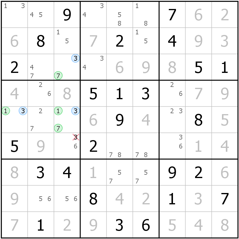 Position des candidats pour la solution de la grille page 39 du magazine de sudoku grandmaitre n° 17