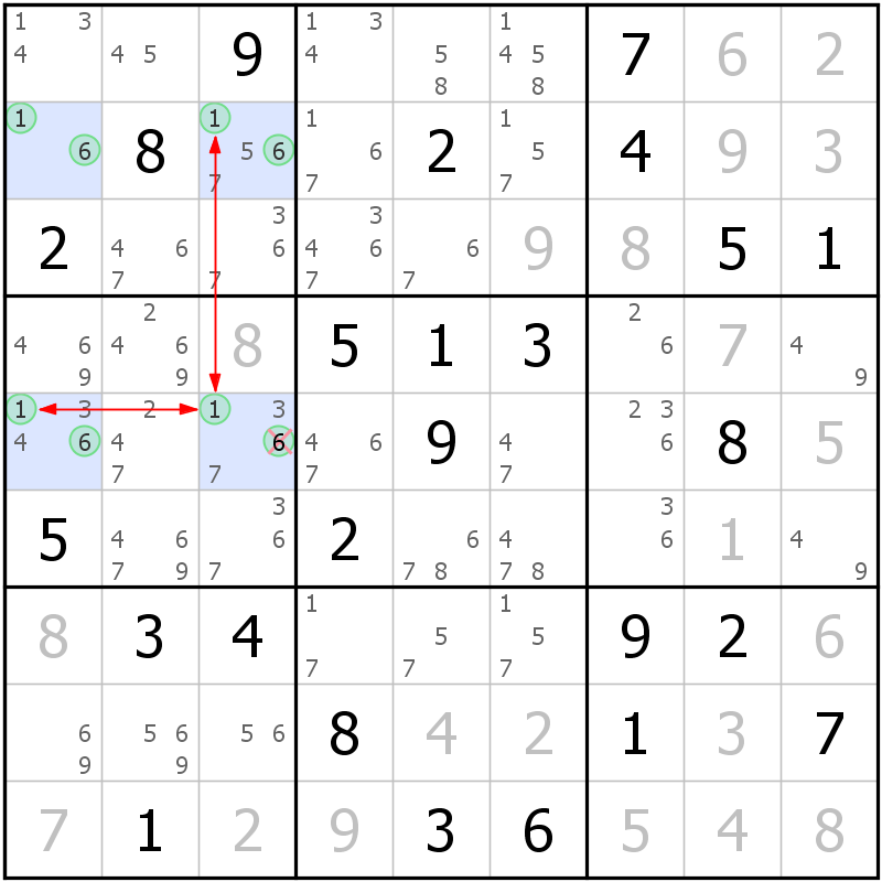 Position des candidats pour la solution de la grille page 39 du magazine de sudoku grandmaitre n° 17
