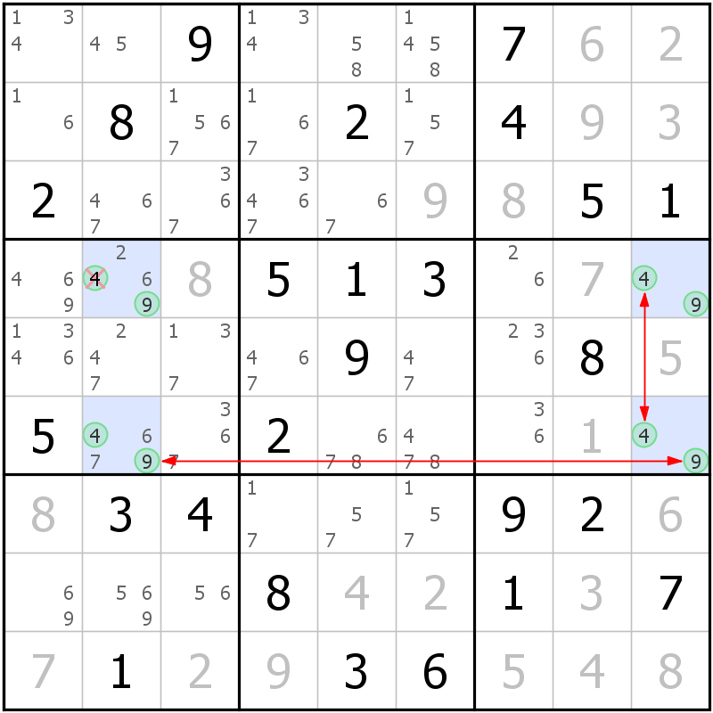 Position des candidats pour la solution de la grille page 39 du magazine de sudoku grandmaitre n° 17