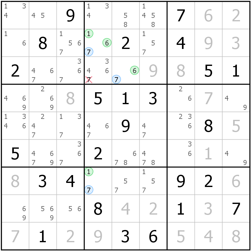 Position des candidats pour la solution de la grille page 39 du magazine de sudoku grandmaitre n° 17