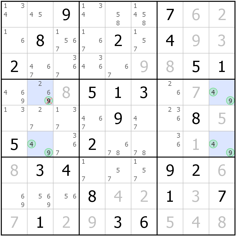 Position des candidats pour la solution de la grille page 39 du magazine de sudoku grandmaitre n° 17