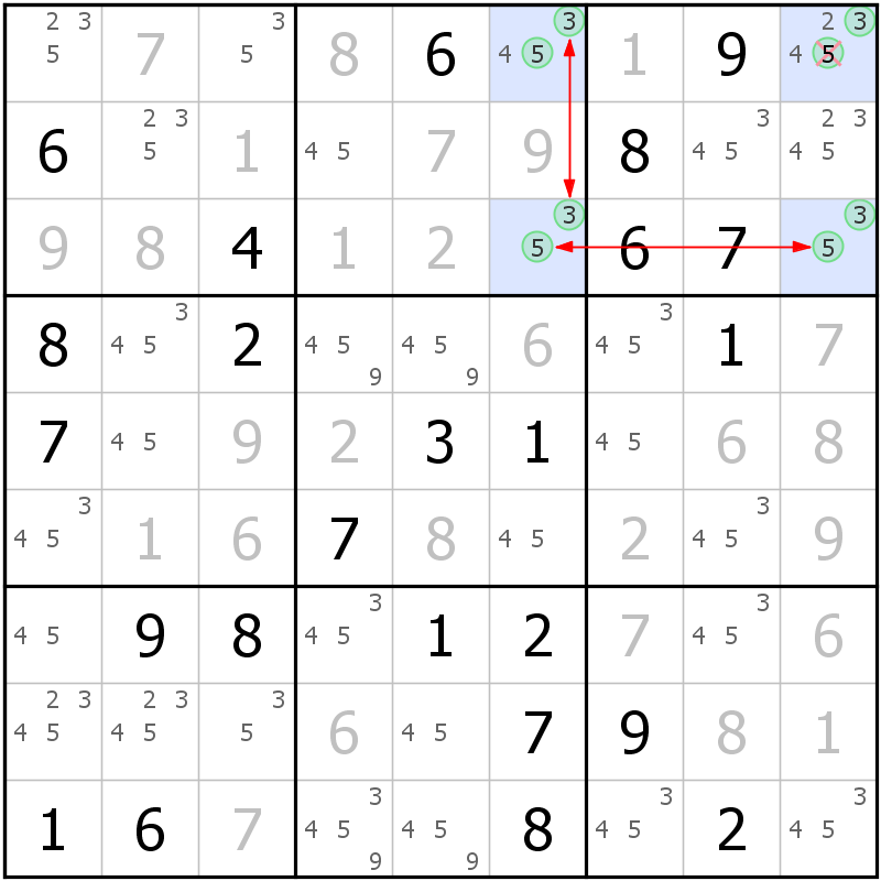 Position des candidats pour la solution de la grille page 40 du magazine de sudoku grandmaitre n° 17