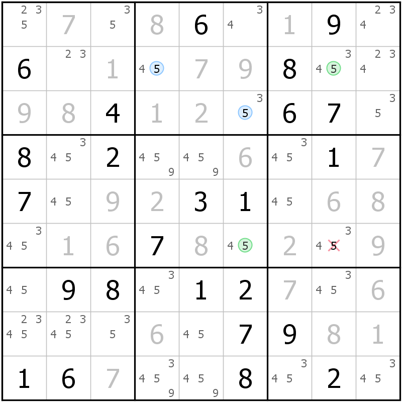 Position des candidats pour la solution de la grille page 40 du magazine de sudoku grandmaitre n° 17