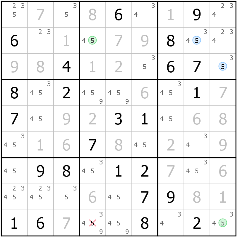 Position des candidats pour la solution de la grille page 40 du magazine de sudoku grandmaitre n° 17