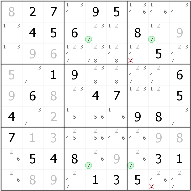 Position des candidats pour la solution de la grille page 41 du magazine de sudoku grandmaitre n° 17