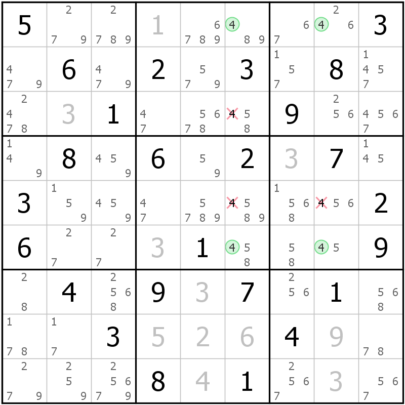 Position des candidats pour la solution de la grille page 42 du magazine de sudoku grandmaitre n° 17