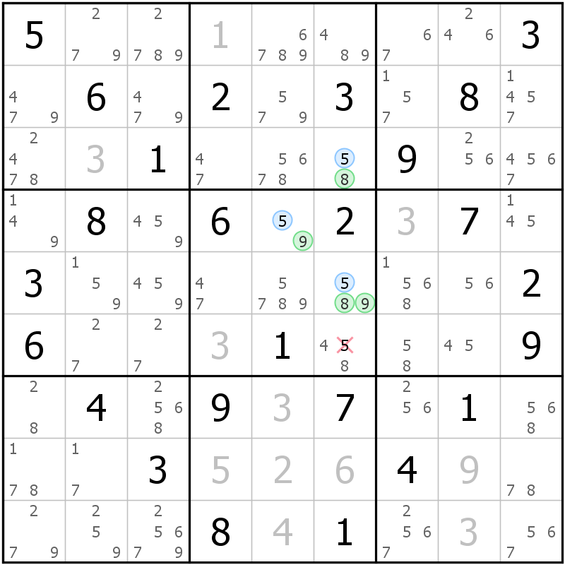 Position des candidats pour la solution de la grille page 42 du magazine de sudoku grandmaitre n° 17