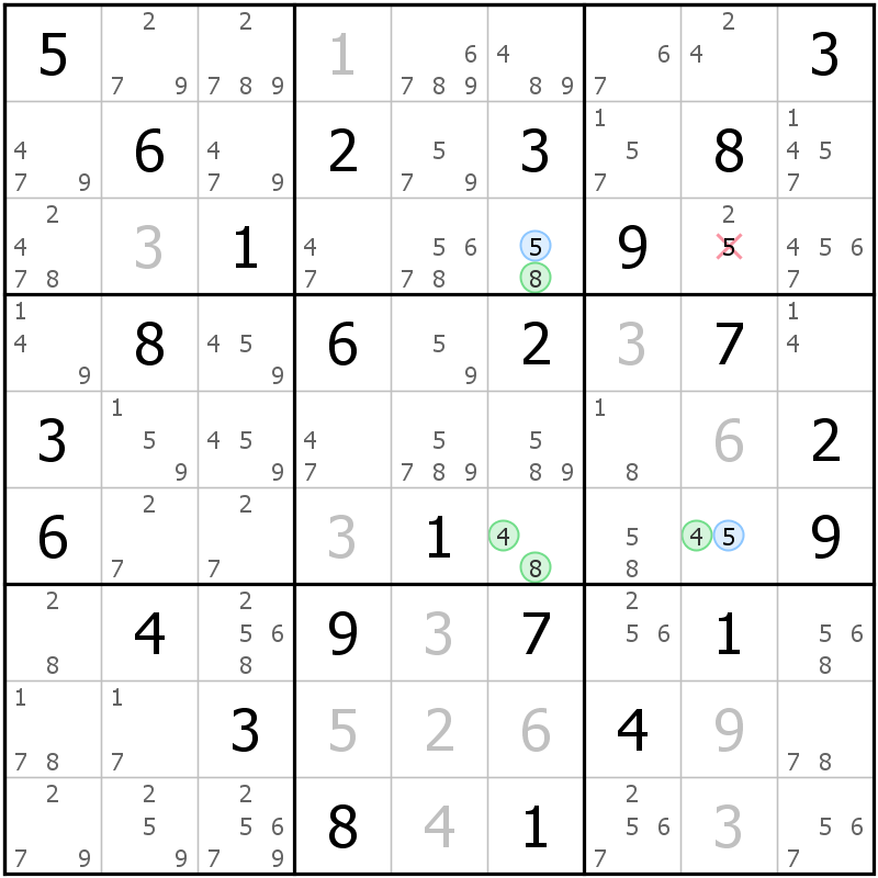 Position des candidats pour la solution de la grille page 42 du magazine de sudoku grandmaitre n° 17