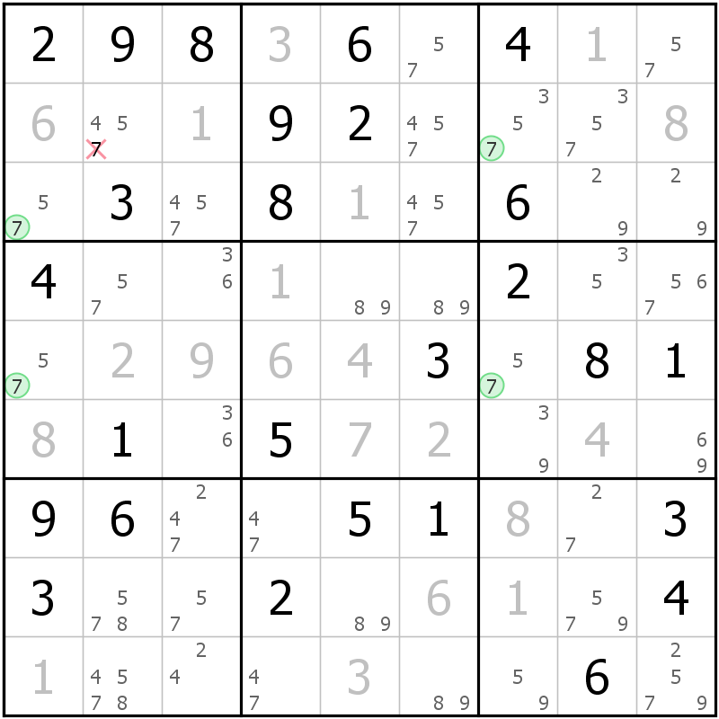 Position des candidats pour la solution de la grille page 43 du magazine de sudoku grandmaitre n° 17