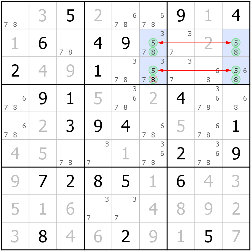 Position des candidats pour la solution de la grille page 44 du magazine de sudoku grandmaitre n° 17
