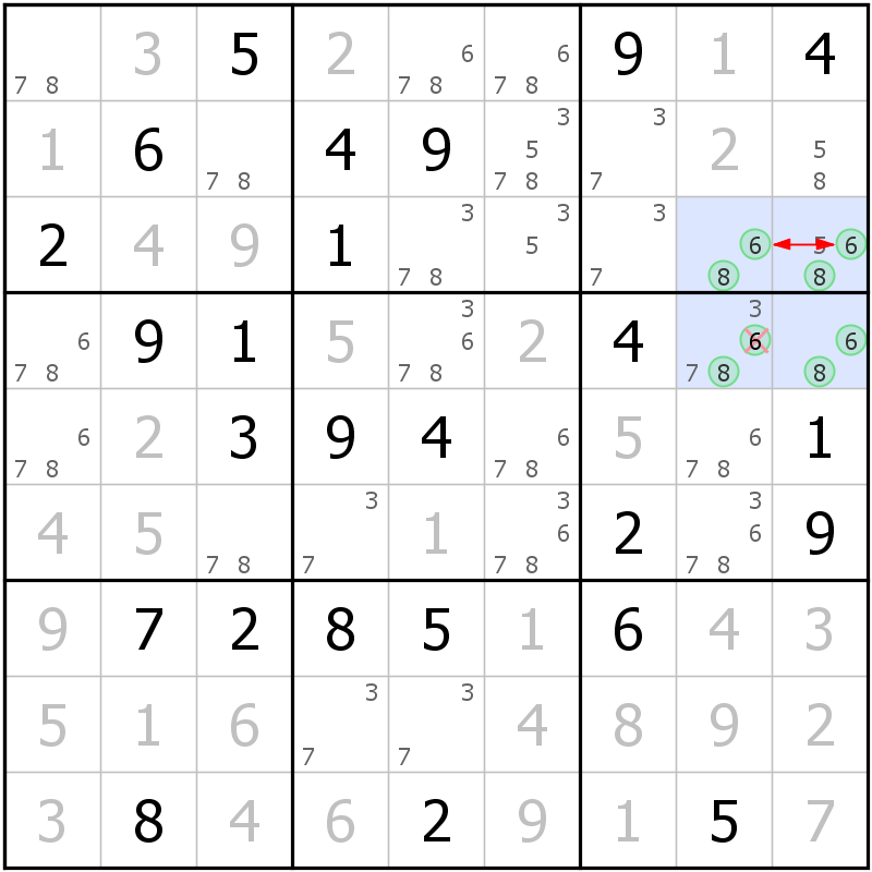 Position des candidats pour la solution de la grille page 44 du magazine de sudoku grandmaitre n° 17