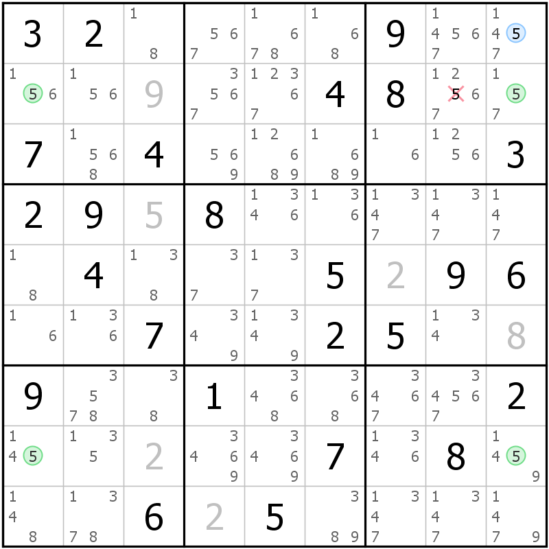 Position des candidats pour la solution de la grille page 45 du magazine de sudoku grandmaitre n° 17