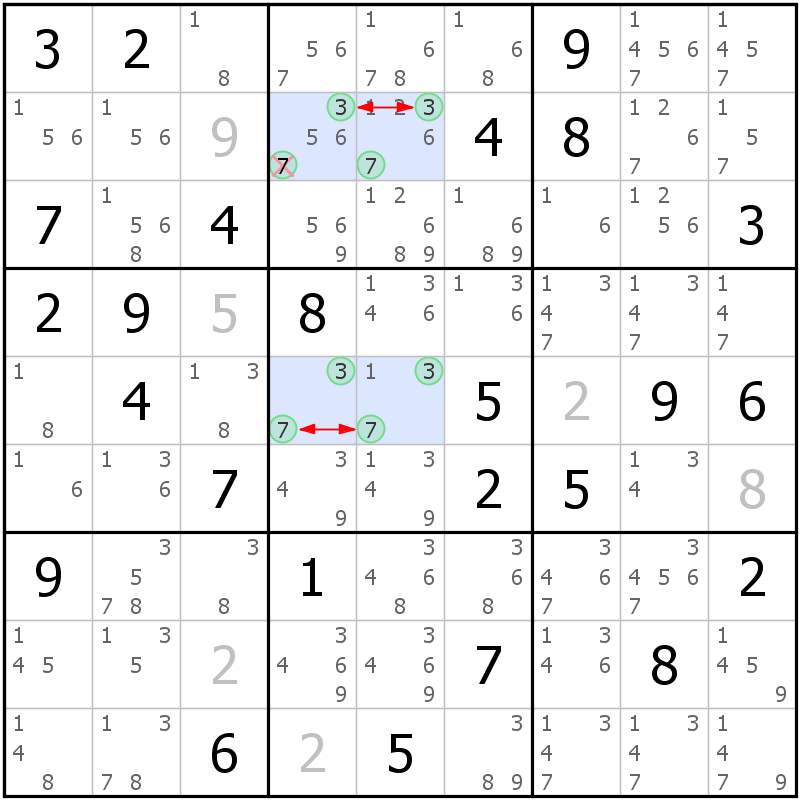 Position des candidats pour la solution de la grille page 45 du magazine de sudoku grandmaitre n° 17