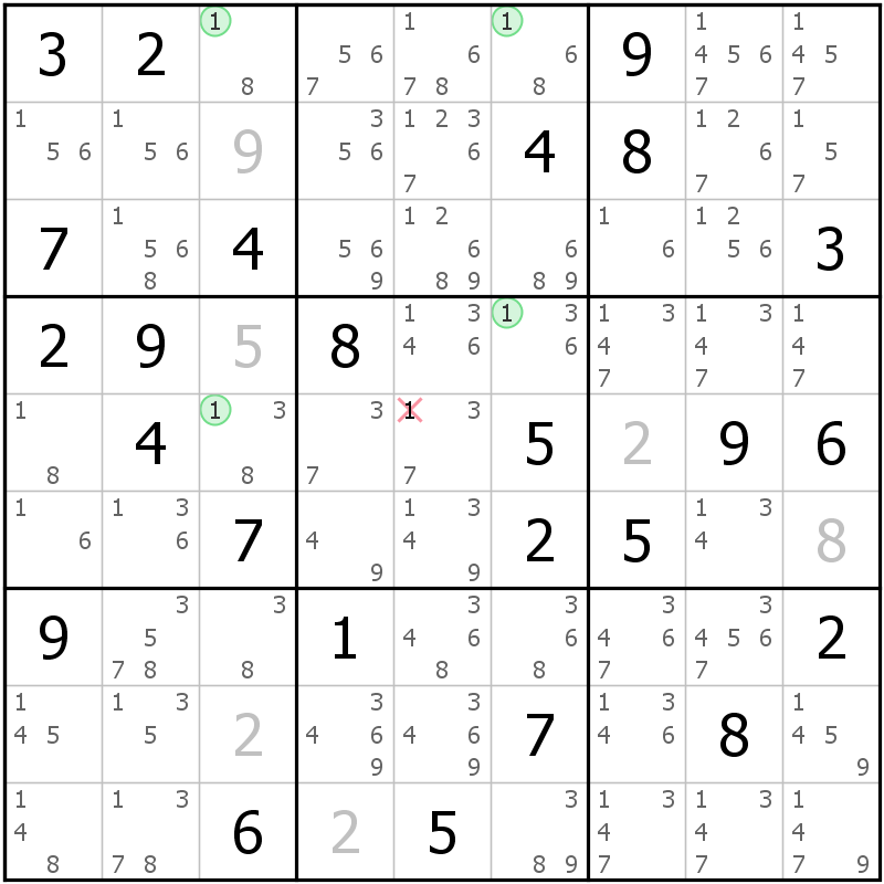 Position des candidats pour la solution de la grille page 45 du magazine de sudoku grandmaitre n° 17
