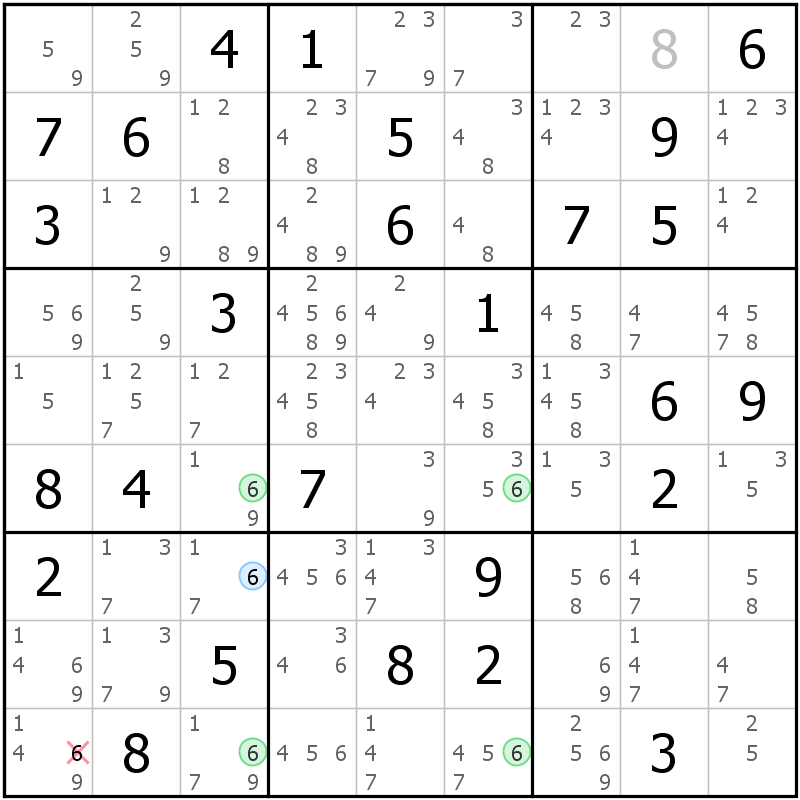 Position des candidats pour la solution de la grille page 47 du magazine de sudoku grandmaitre n° 17