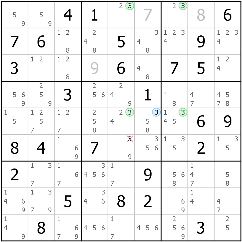 Position des candidats pour la solution de la grille page 47 du magazine de sudoku grandmaitre n° 17