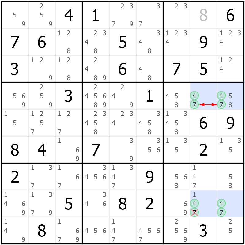 Position des candidats pour la solution de la grille page 47 du magazine de sudoku grandmaitre n° 17