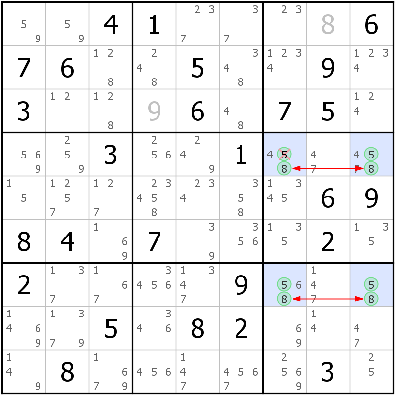 Position des candidats pour la solution de la grille page 47 du magazine de sudoku grandmaitre n° 17