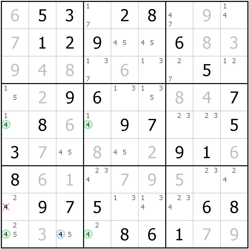 Position des candidats pour la solution de la grille page 48 du magazine de sudoku grandmaitre n° 17