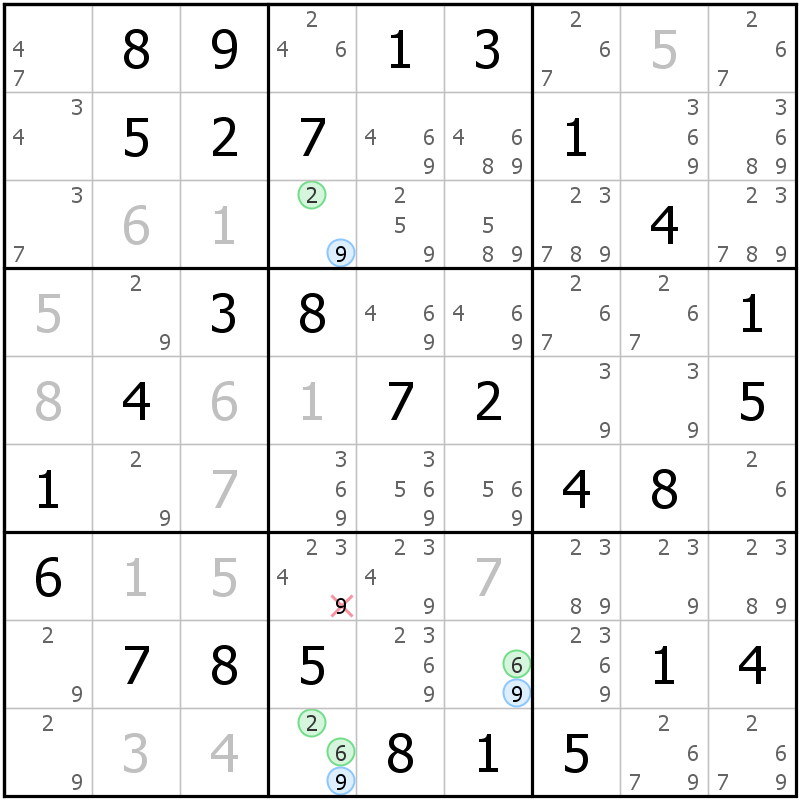 Position des candidats pour la solution de la grille page 49 du magazine de sudoku grandmaitre n° 17