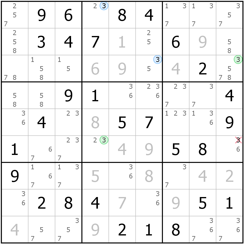 Position des candidats pour la solution de la grille page 50 du magazine de sudoku grandmaitre n° 17