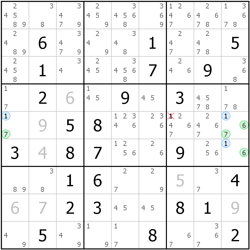 Position des candidats pour la solution de la grille page 51 du magazine de sudoku grandmaitre n° 17