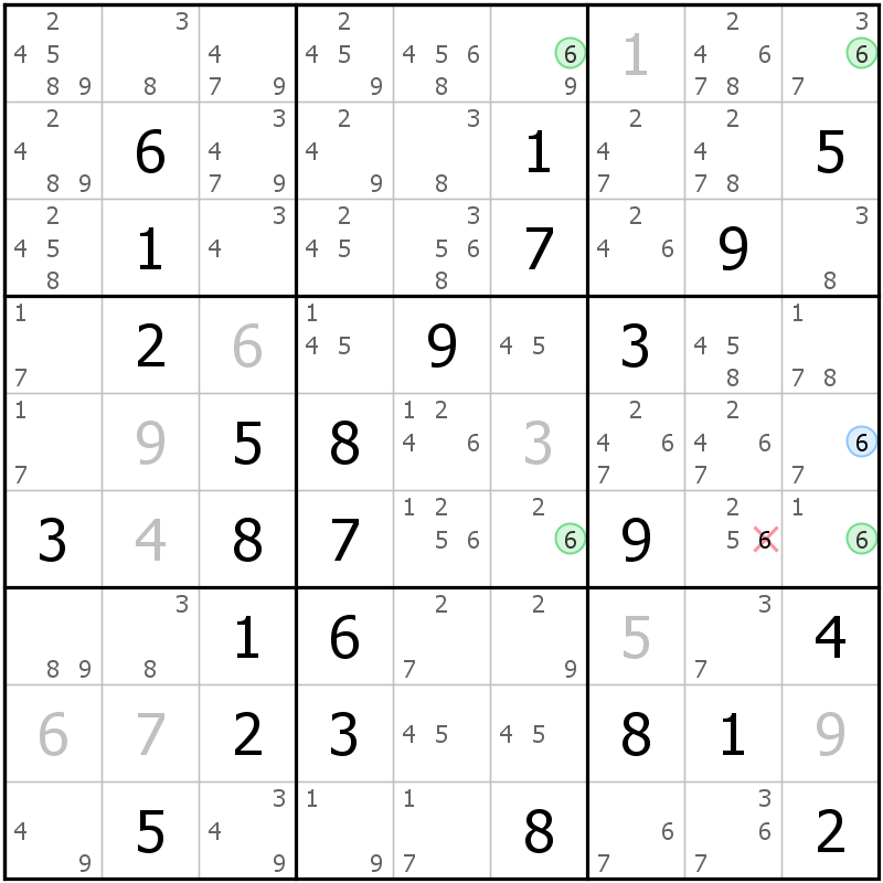 Position des candidats pour la solution de la grille page 51 du magazine de sudoku grandmaitre n° 17