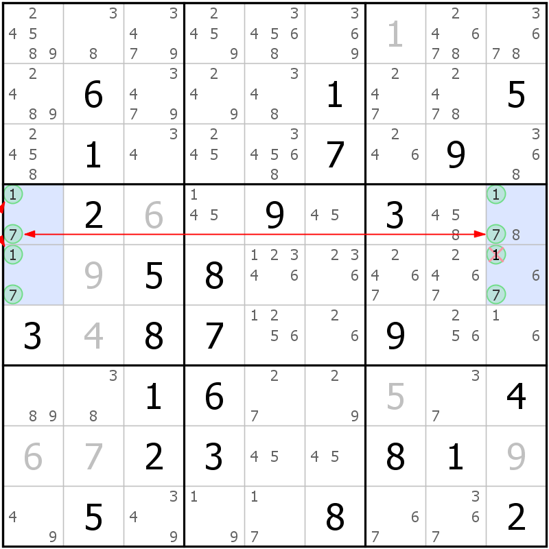 Position des candidats pour la solution de la grille page 51 du magazine de sudoku grandmaitre n° 17