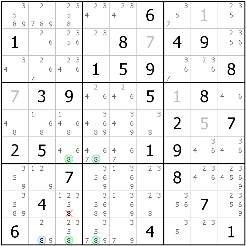 Position des candidats pour la solution de la grille page 54 du magazine de sudoku grandmaitre n° 17