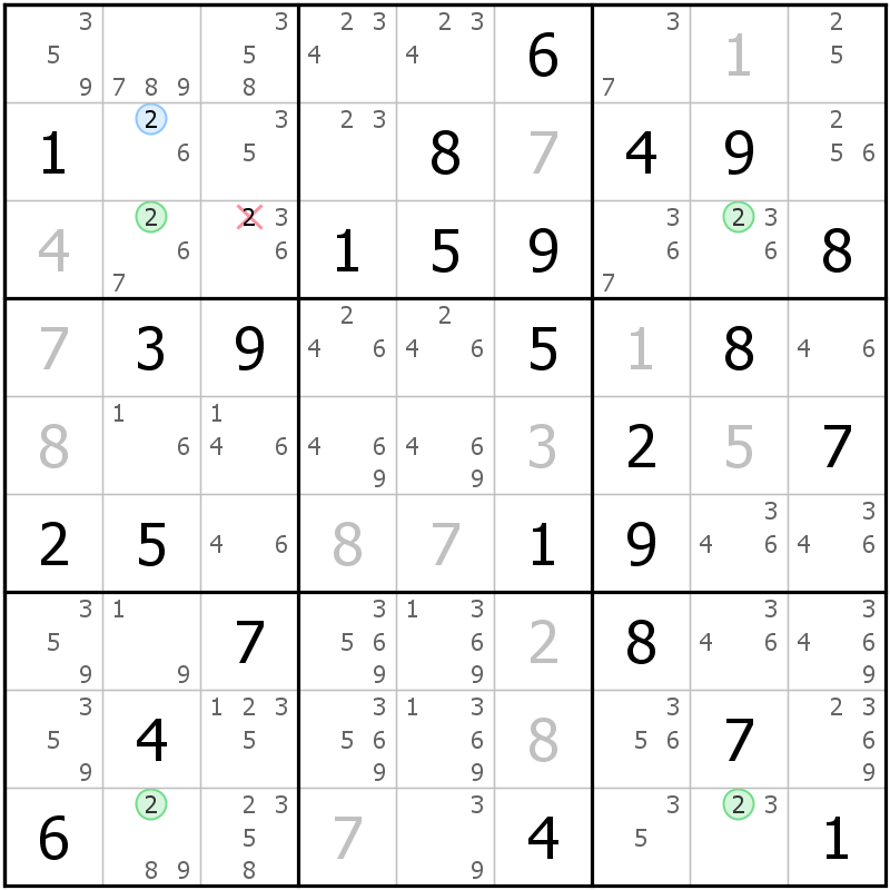 Position des candidats pour la solution de la grille page 54 du magazine de sudoku grandmaitre n° 17