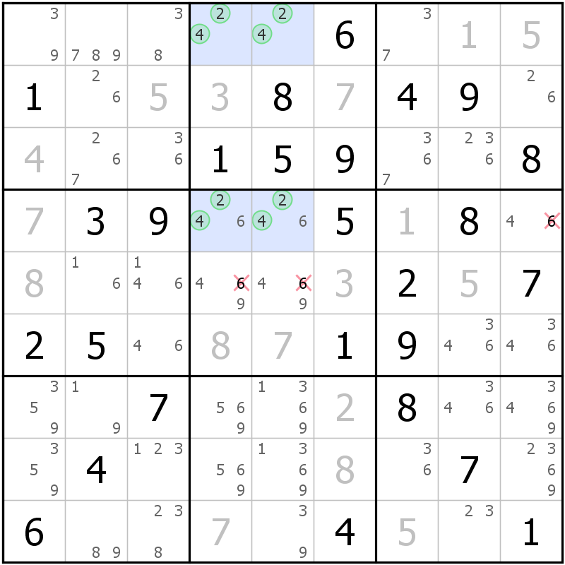 Position des candidats pour la solution de la grille page 54 du magazine de sudoku grandmaitre n° 17