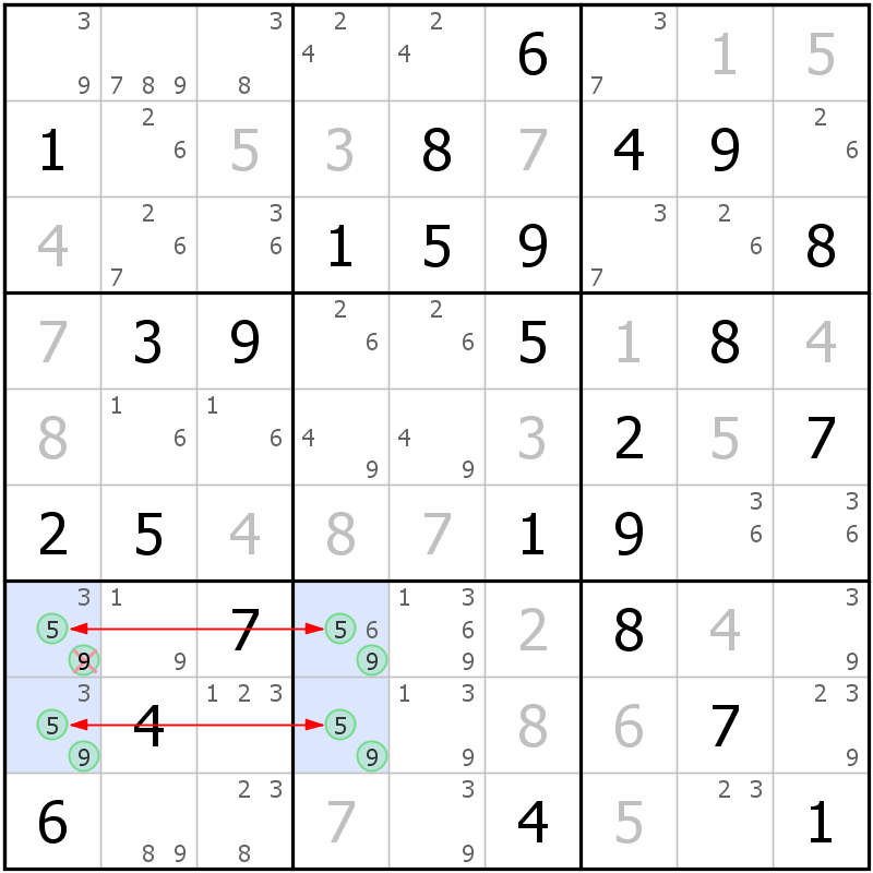 Position des candidats pour la solution de la grille page 54 du magazine de sudoku grandmaitre n° 17