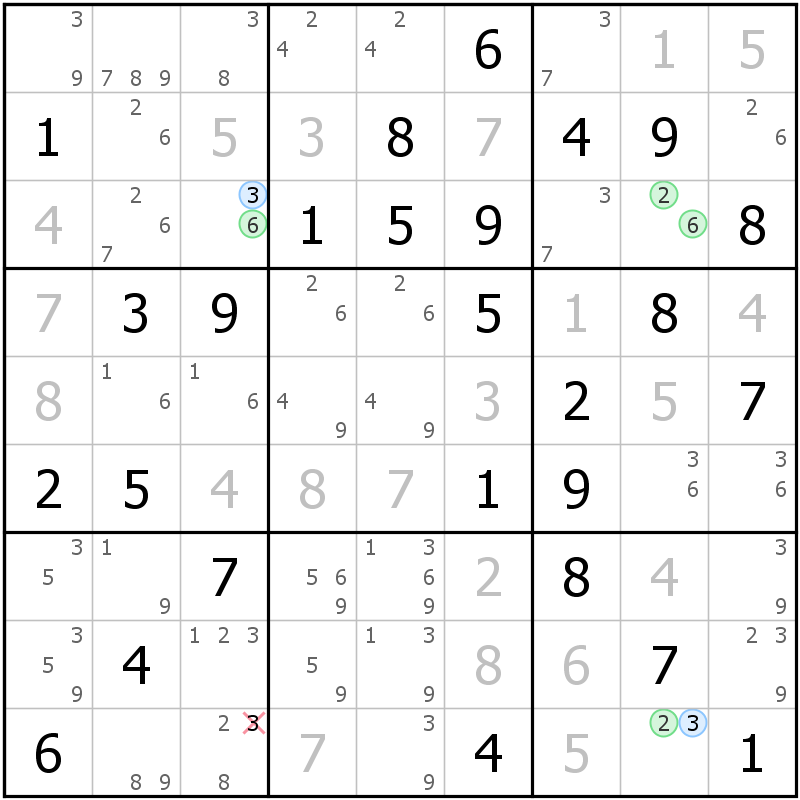 Position des candidats pour la solution de la grille page 54 du magazine de sudoku grandmaitre n° 17