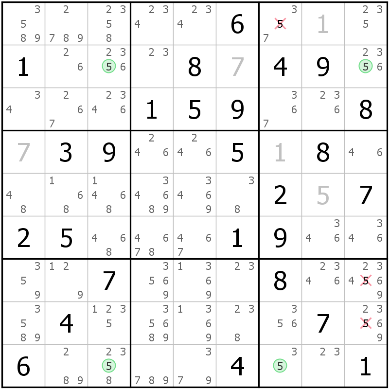 Position des candidats pour la solution de la grille page 54 du magazine de sudoku grandmaitre n° 17