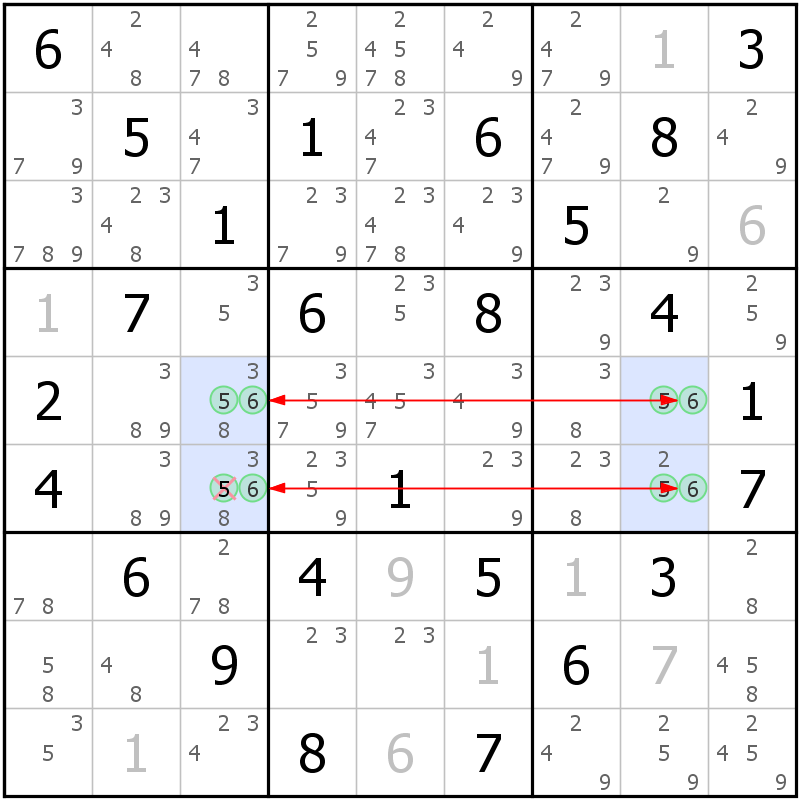 Position des candidats pour la solution de la grille page 55 du magazine de sudoku grandmaitre n° 17