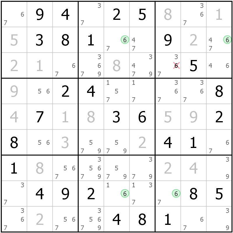 Position des candidats pour la solution de la grille page 56 du magazine de sudoku grandmaitre n° 17