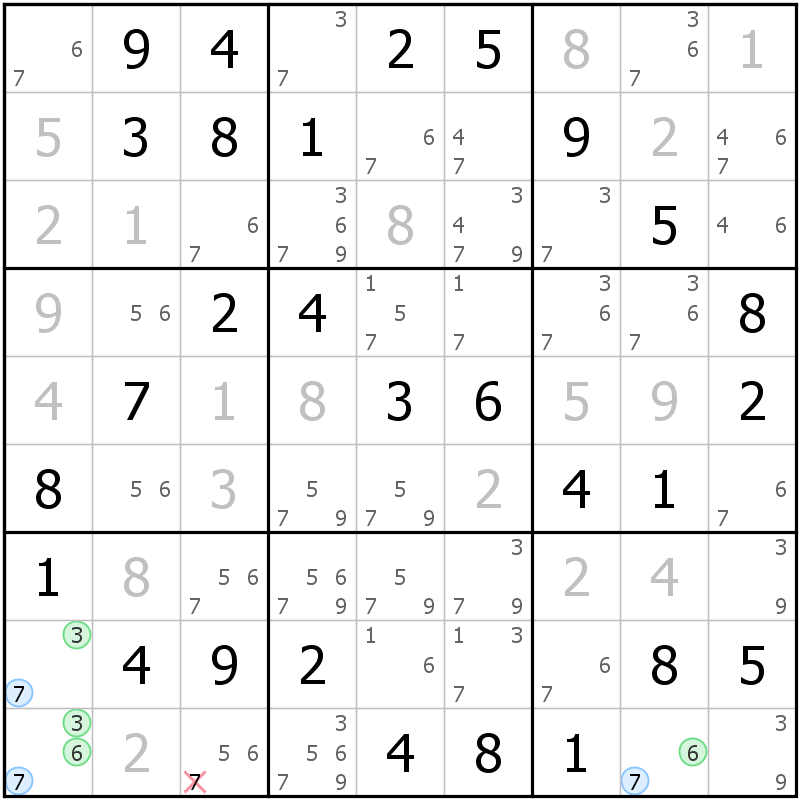 Position des candidats pour la solution de la grille page 56 du magazine de sudoku grandmaitre n° 17