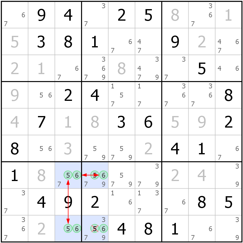 Position des candidats pour la solution de la grille page 56 du magazine de sudoku grandmaitre n° 17