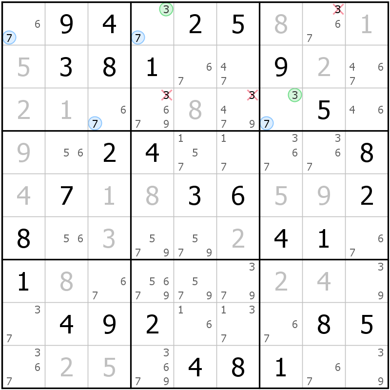 Position des candidats pour la solution de la grille page 56 du magazine de sudoku grandmaitre n° 17