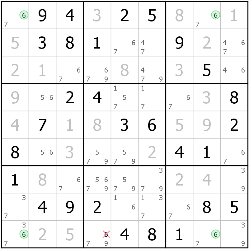 Position des candidats pour la solution de la grille page 56 du magazine de sudoku grandmaitre n° 17