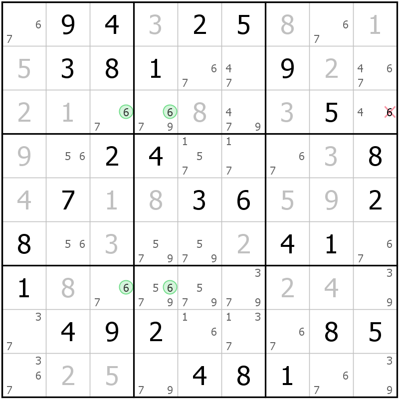 Position des candidats pour la solution de la grille page 56 du magazine de sudoku grandmaitre n° 17