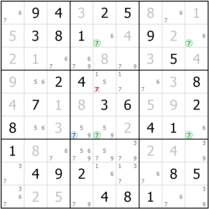 Position des candidats pour la solution de la grille page 56 du magazine de sudoku grandmaitre n° 17
