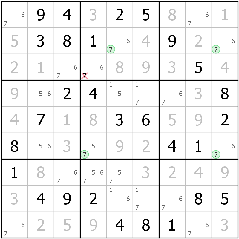 Position des candidats pour la solution de la grille page 56 du magazine de sudoku grandmaitre n° 17