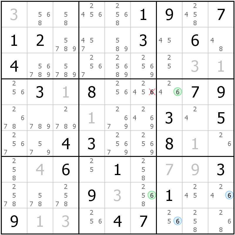 Position des candidats pour la solution de la grille page 58 du magazine de sudoku grandmaitre n° 17