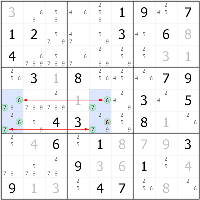 Position des candidats pour la solution de la grille page 58 du magazine de sudoku grandmaitre n° 17