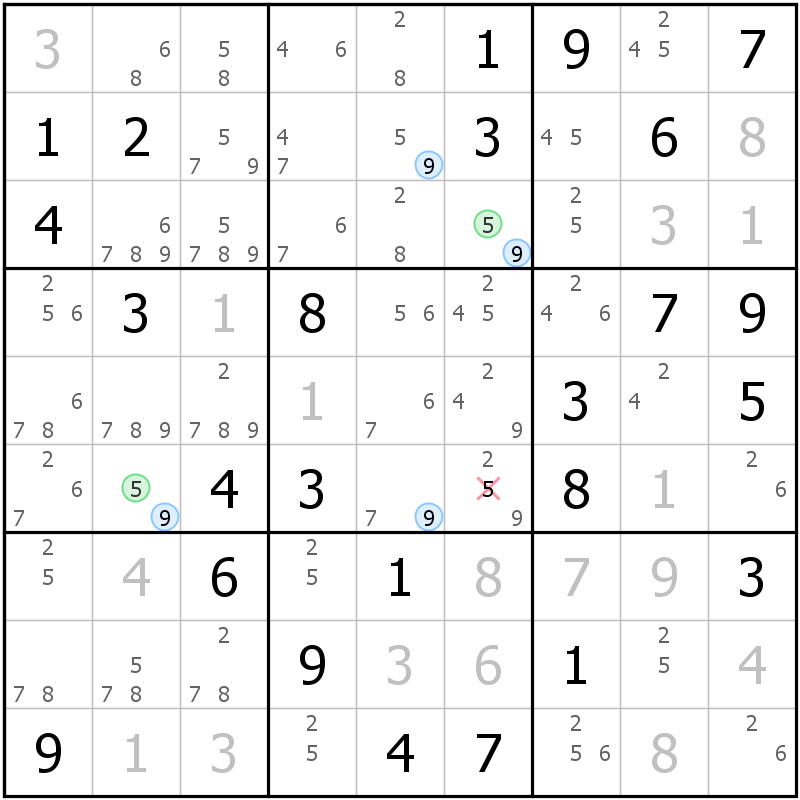 Position des candidats pour la solution de la grille page 58 du magazine de sudoku grandmaitre n° 17