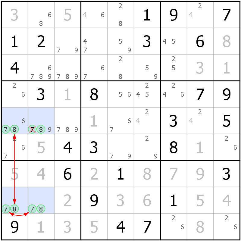 Position des candidats pour la solution de la grille page 58 du magazine de sudoku grandmaitre n° 17