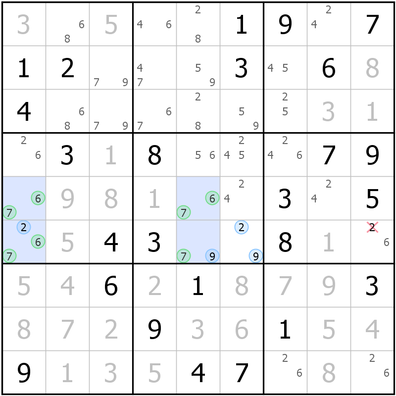 Position des candidats pour la solution de la grille page 58 du magazine de sudoku grandmaitre n° 17